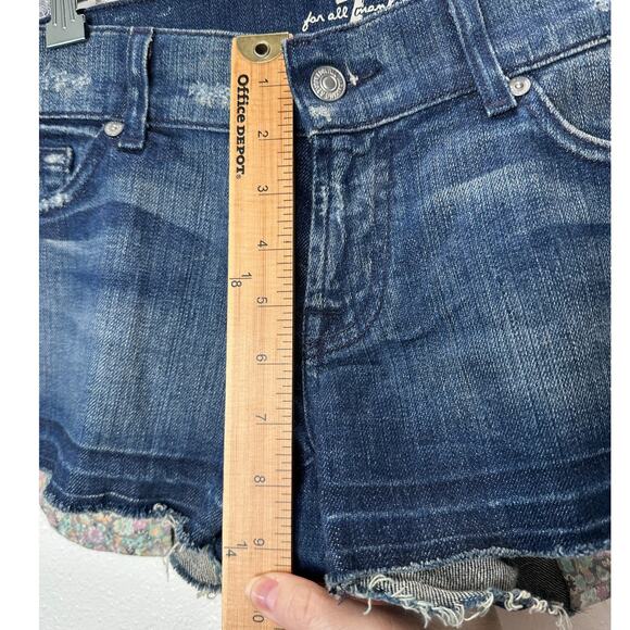 7 For All Mankind Dark Blue Distressed Low Rise Raw Hem Jean Shorts 29 - Picture 13 of 14
